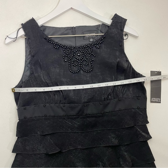 NWT Adrianna Papell Black Cocktail Dress Tiered Ruffle Sleeveless Beaded Neck - Picture 8 of 12